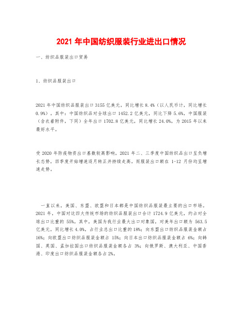2021年中国纺织服装行业进出口情况