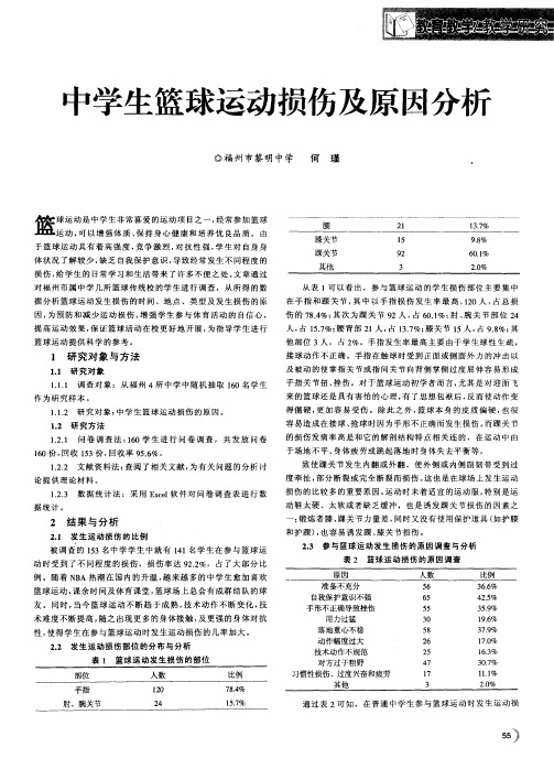 中学生篮球运动损伤及原因分析