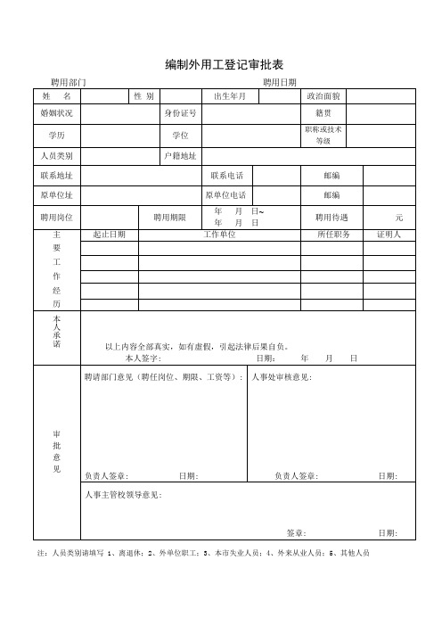 编制外用工登记审批表