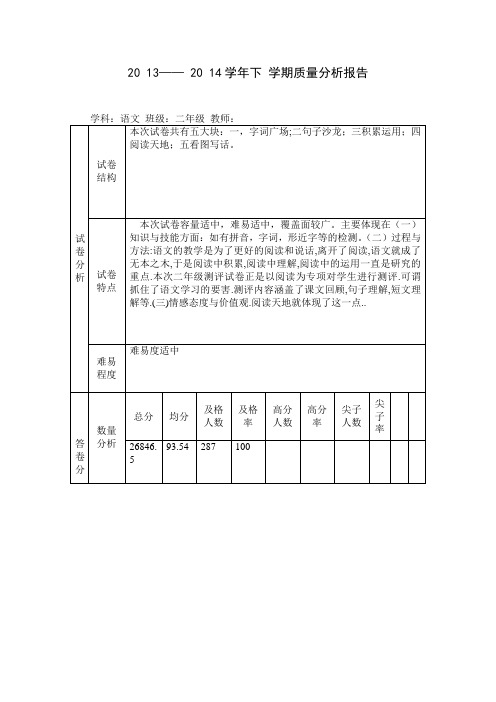 二年级语文组质量分析报告