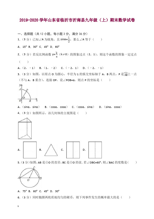 临沂市沂南县九年级上册期末数学试卷(有答案)