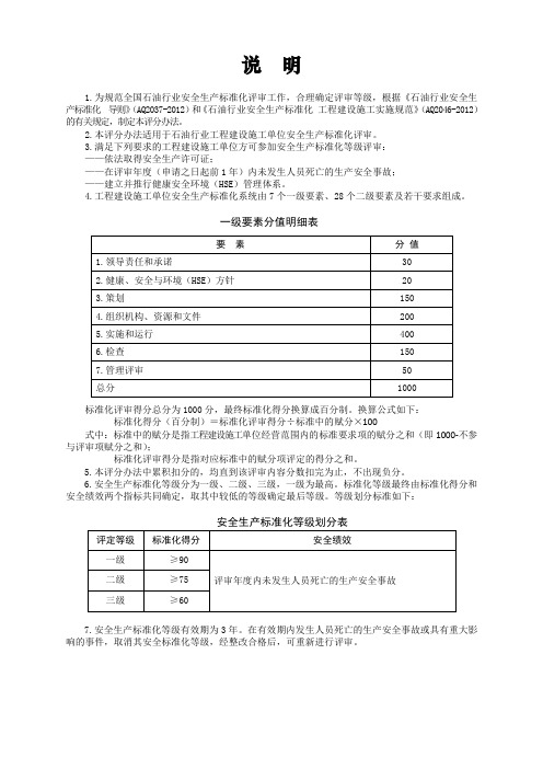 石油行业工程建设施工安全生产标准化评分办法