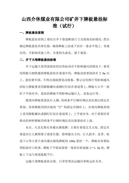 井下牌板悬挂标准