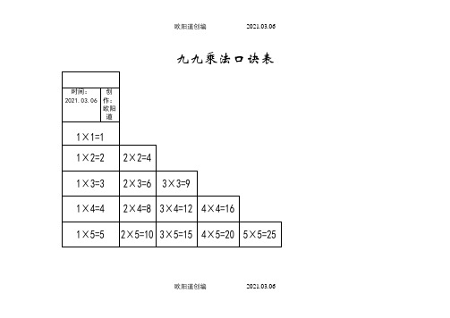 九九乘法口诀表(A4打印版)之欧阳道创编