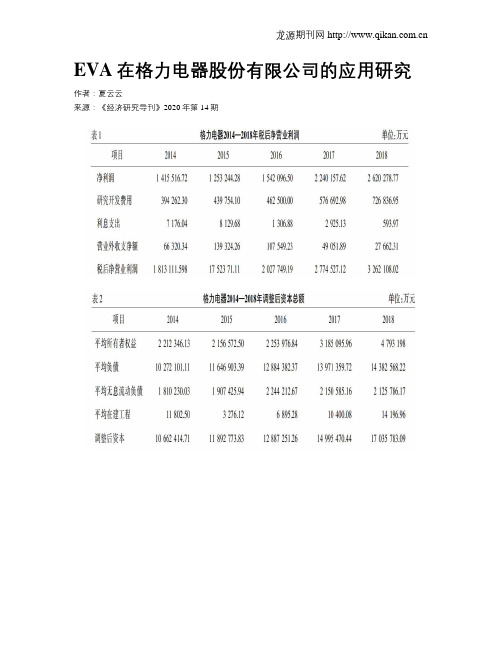 EVA在格力电器股份有限公司的应用研究