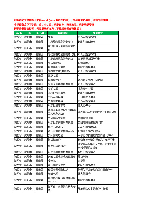2020新版陕西省咸阳市礼泉县家用电器工商企业公司商家名录名单联系电话号码地址大全151家