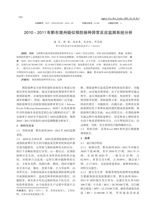 2010～2011年黔东南州疑似预防接种异常反应监测系统