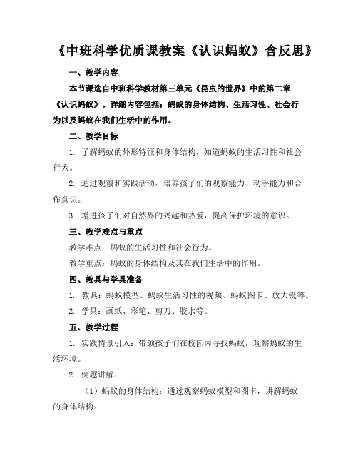 《中班科学优质课教案《认识蚂蚁》含反思》