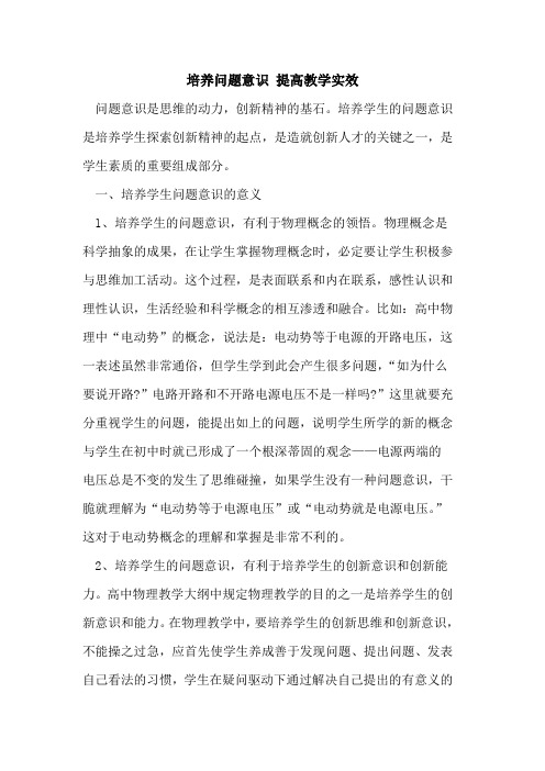 培养问题意识 提高教学实效论文