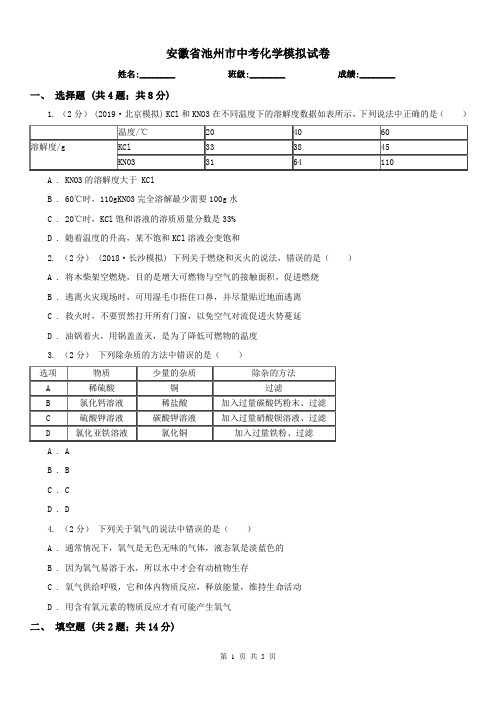 安徽省池州市中考化学模拟试卷 