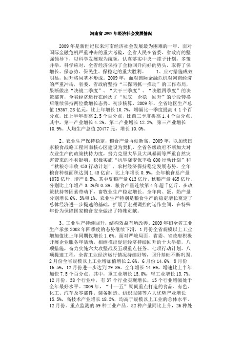 河南省2009年经济社会发展情况