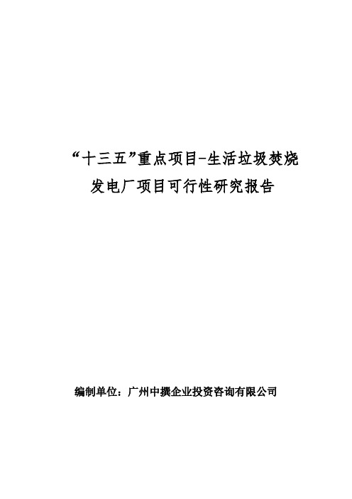 “十三五”重点项目-生活垃圾焚烧发电厂项目可行性研究报告