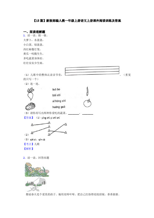 【15篇】新版部编人教一年级上册语文上册课外阅读训练及答案