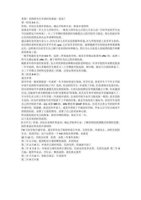 英国研究生申请时间规划一览表