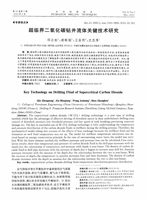 超临界二氧化碳钻井流体关键技术研究