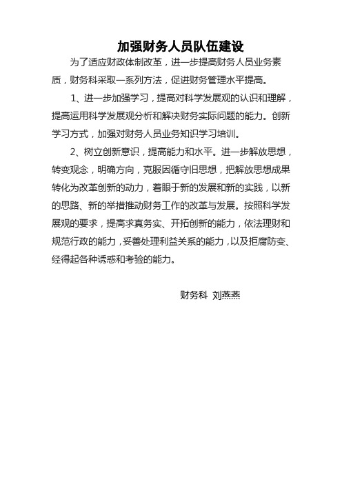 加强财务人员队伍建设