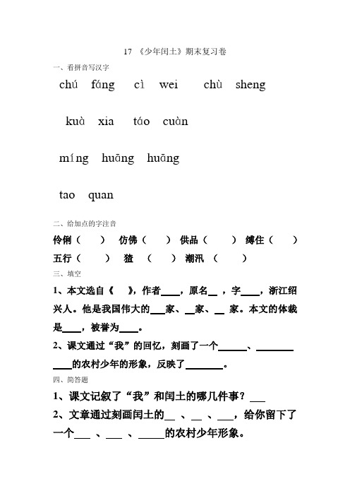 17少年闰土期末复习卷。.doc