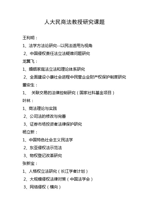 人大民商法教授研究课题