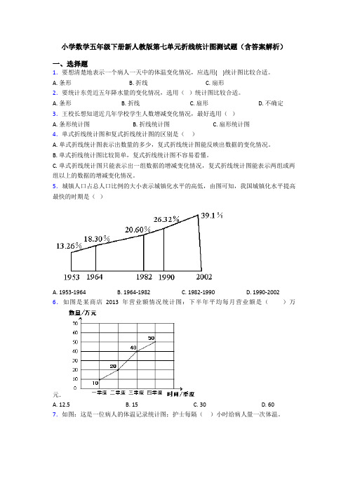 小学数学五年级下册新人教版第七单元折线统计图测试题(含答案解析)