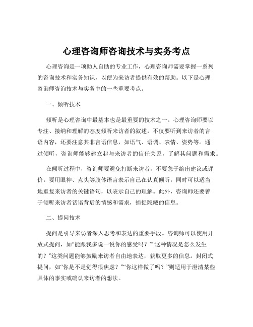 心理咨询师咨询技术与实务考点