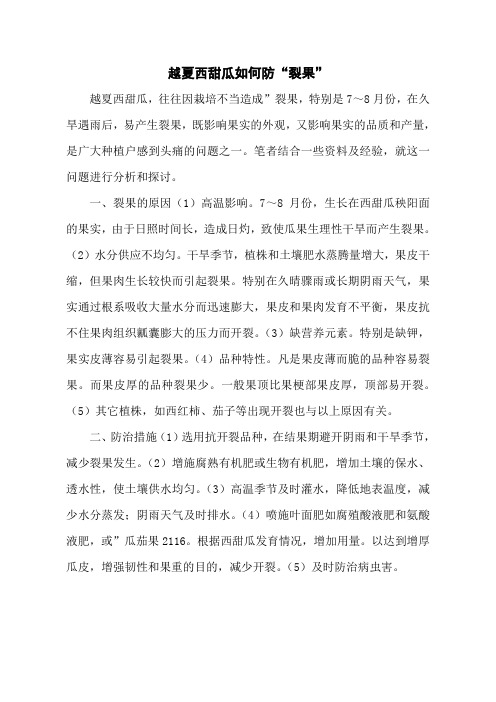 越夏西甜瓜如何防“裂果”