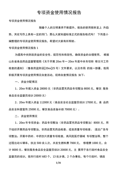 专项资金使用情况报告