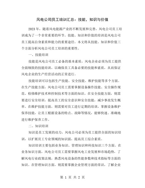 风电公司员工培训汇总：技能,知识与价值