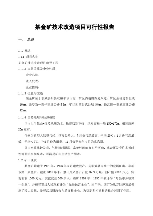 金矿技术改造项目可行性研究报告