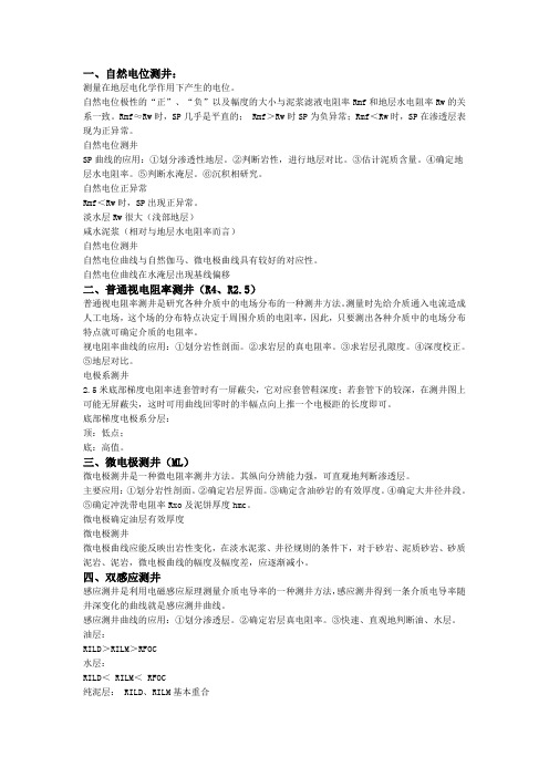 主要测井曲线含义和意义