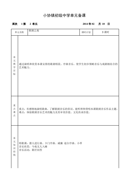 人教版九年级音乐第二单元单元备课