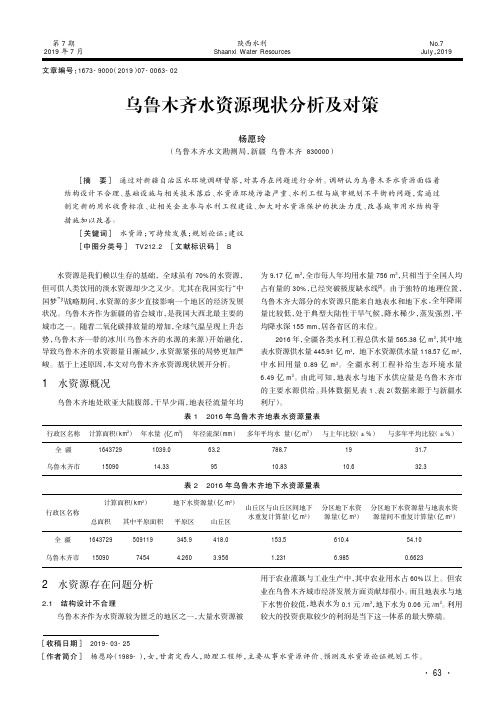 乌鲁木齐水资源现状分析及对策