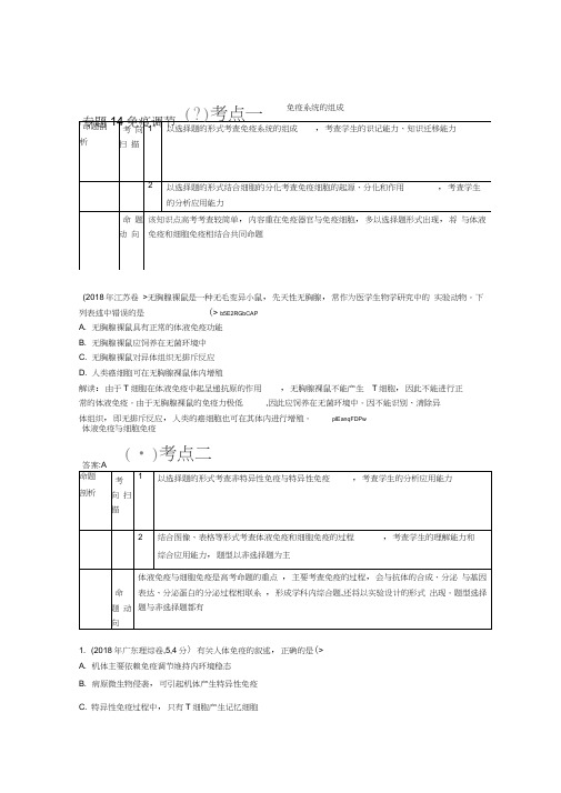 人教高三生物一轮复习配套试题汇编专题免疫调节