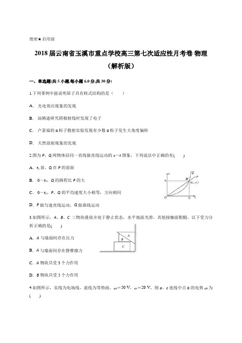 2018届云南省玉溪市重点学校高三第七次适应性月考卷 物理(解析版)