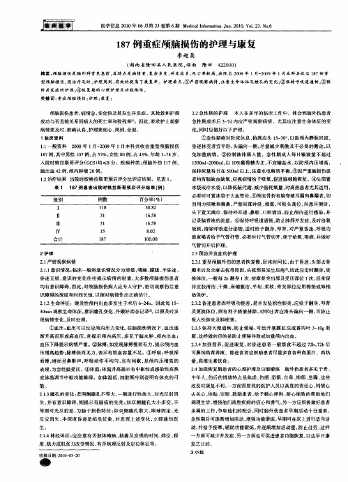 187例重症颅脑损伤的护理与康复