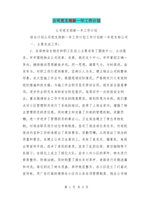 公司党支部新一年工作计划