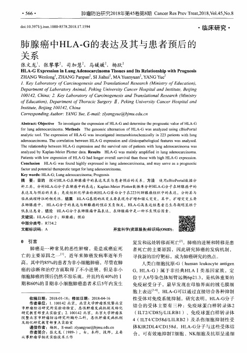 肺腺癌中HLA-G的表达及其与患者预后的关系