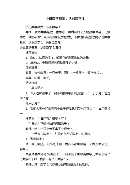 小班数学教案：认识数字1