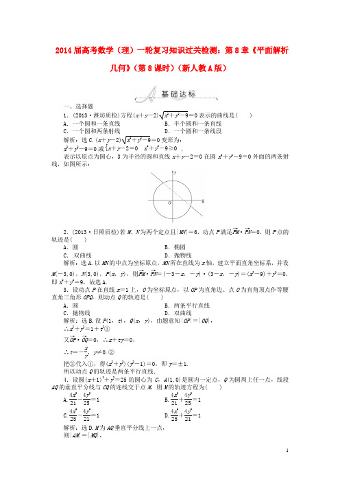 2014届高考数学一轮复习 第8章《平面解析几何》(第8课时)知识过关检测 理 新人教A版