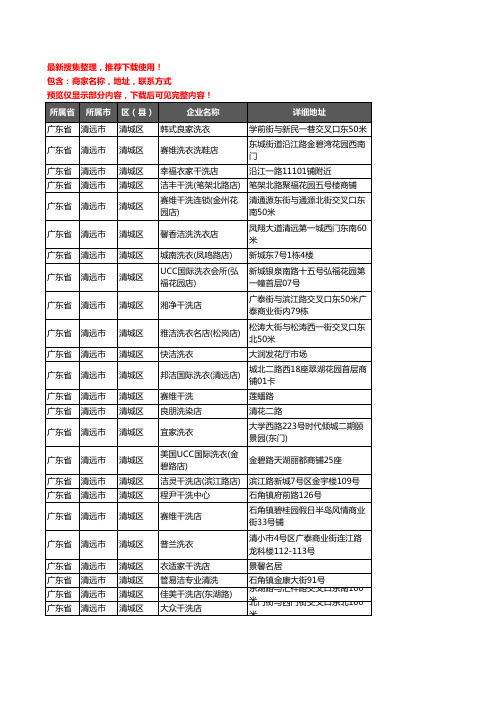 新版广东省清远市清城区洗衣店企业公司商家户名录单联系方式地址大全61家