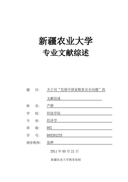 关于对“发展中国家粮食安全问题”的文献综述
