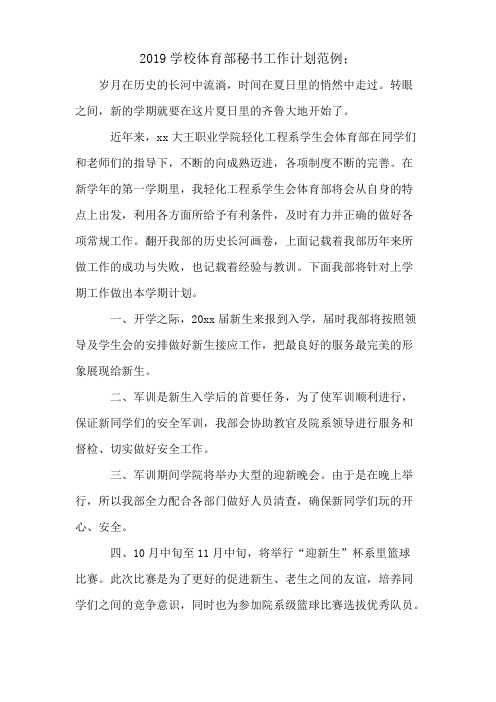2019学校体育部秘书工作计划范例