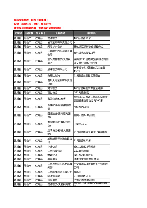 新版四川省眉山市仁寿县托运企业公司商家户名录单联系方式地址大全65家