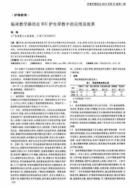 临床教学路径在ICU护生带教中的应用及效果