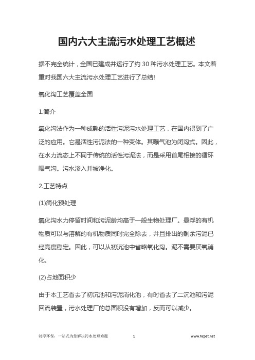 国内六大主流污水处理工艺概述