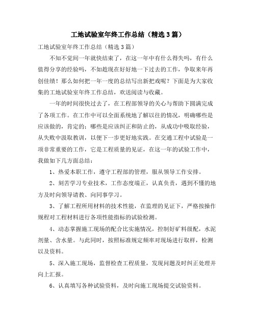 工地试验室年终工作总结(3篇)