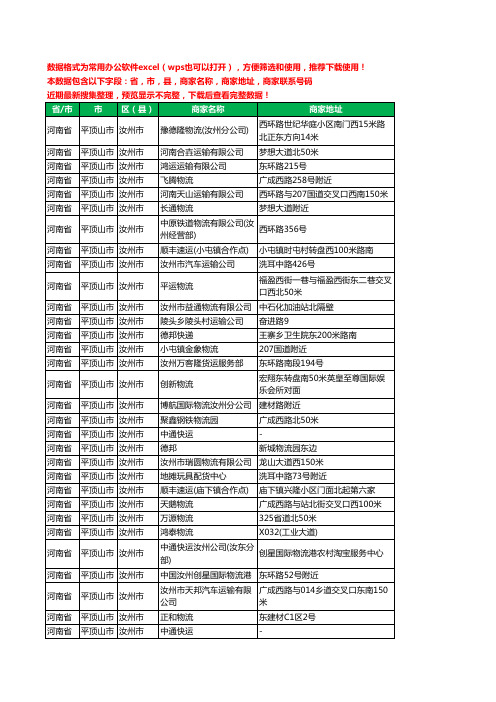 2020新版河南省平顶山市汝州市物流工商企业公司商家名录名单黄页联系电话号码地址大全59家