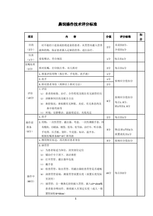 最新鼻饲操作技术评分标准