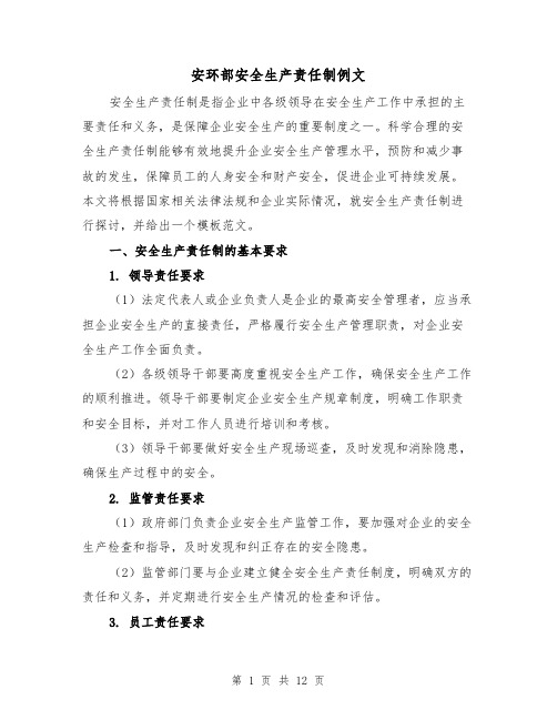 安环部安全生产责任制例文（五篇）