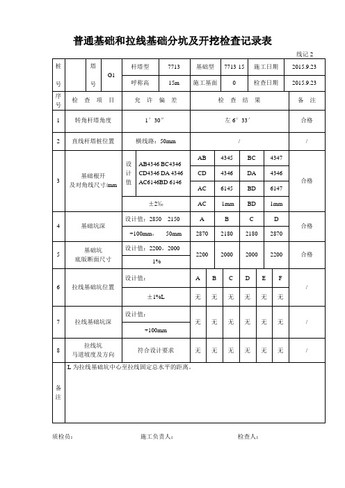 普通基础和拉线基础分坑及开挖检查记录表综述
