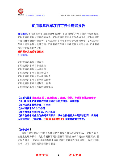 矿用载重汽车项目可行性研究报告